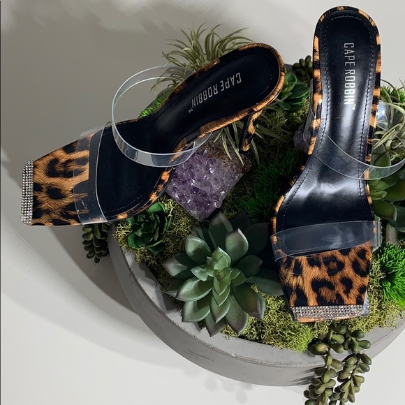 NWOT Leopard Clear Strap open toe square Stiletto - Picture 7 of 8